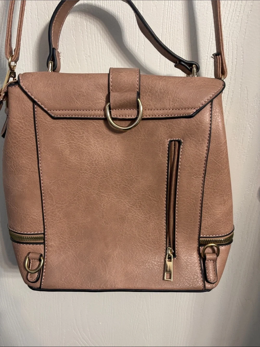 Women's Taupe Crossbody Top-Handle Bag with Gold Hardware